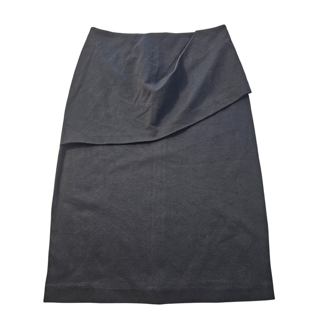 Cabi sz 0 black basic faux wrap pencil skirt zip close euc midi career church